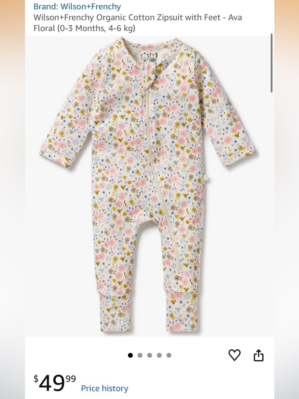 Newborn One-Piece Bodysuit in Ava Floral. Organic cotton Gots Certified - Picture 6 of 7